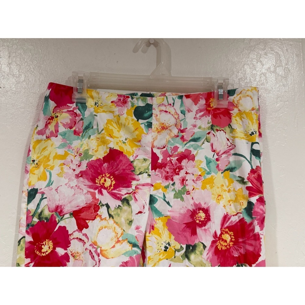 Polo Ralph Lauren Floral Ankle Pants Womens 10 Pink Yellow Slim Stretch Cotton - Picture 6 of 8